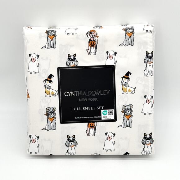 Cynthia Rowley Perfect Pups Dogs Halloween Costumes Sheet Set FULL Dachshund NEW - Picture 1 of 3